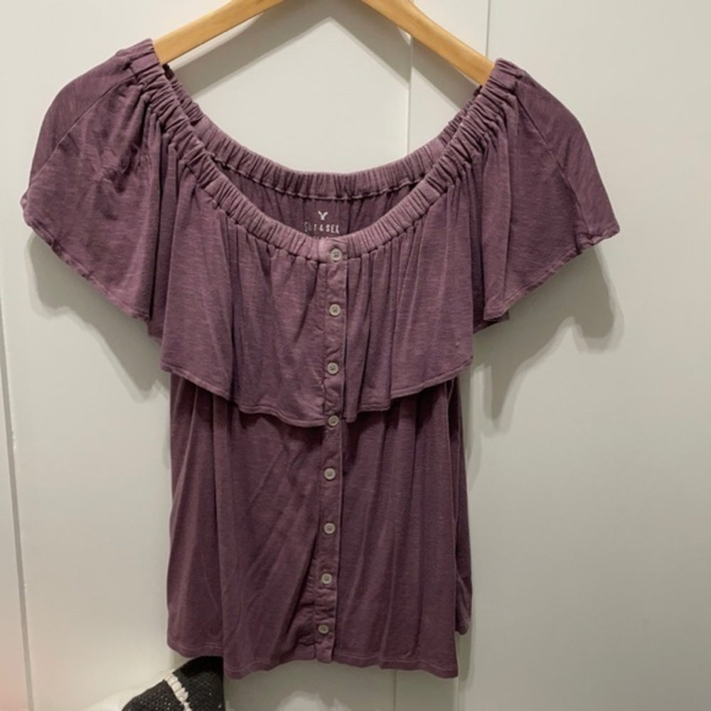American‎ Eagle Soft & Sexy Slub Short Sleeve Purple Top Flowy Medium Boho